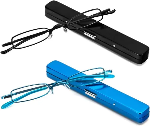 Vista 9 de Lentes de lectura ultra pequeños para hombres y mujeres, lectores de bolsillo delgados con clip para bolígrafo, carcasa de metal, bisagra