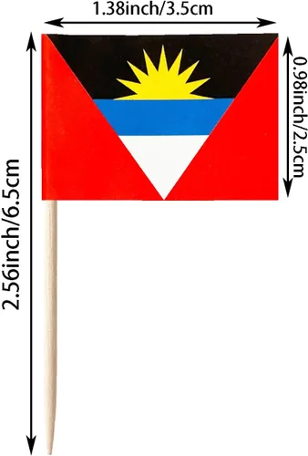 Vista 2 de stidsds 100 banderas de Antigua y Barbuda con palillos de dientes de Antigua y Barbuda, mini adornos pequeños para cupcakes de Antigua y Barbuda