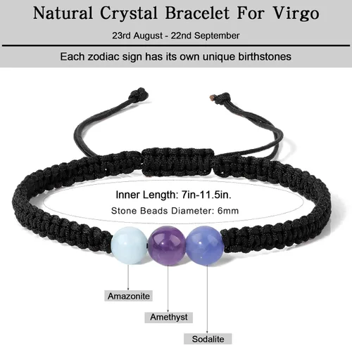 Vista 4 de GolbalJew Pulseras del zodiaco para mujer, piedra de cristal curativo, pulsera de cuentas de 0.236 pulgadas (0.236 in), regalo de cumpleaños del zodi