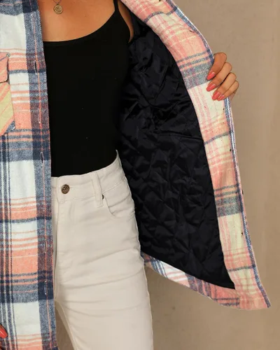 Vista 9 de GRAPENT Chaqueta acolchada con botones a cuadros de gran tamaño para mujer