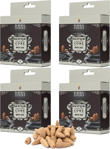 Vista 12 de Conos de incienso de reflujo – 40 conos orgánicos hechos a mano para quemador de cascada Paquete de 4 aromas aromáticos de larga duración Go Away