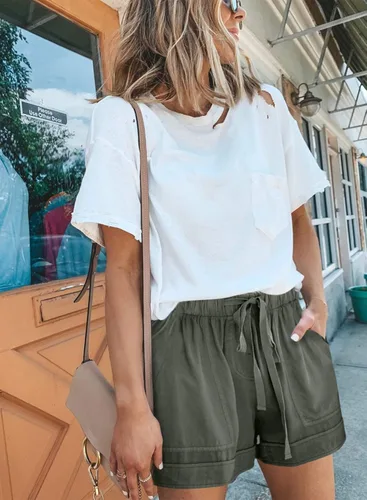 Vista 3 de Acelitt - Pantalones cortos para mujer, con bolsillos, cordón, cintura elástica, talla S-3XL