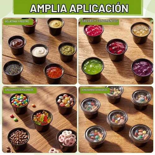 Vista 7 de Macarrie 1000 tazas de 1 oz con tapas para porciones de salsa de plástico