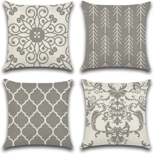 Vista 11 de Juego de 4 fundas de almohada de 18 x 18 pulgadas, modernas fundas de almohada para sofá, decoración para el hogar, exterior, tela de lino Estilo 1