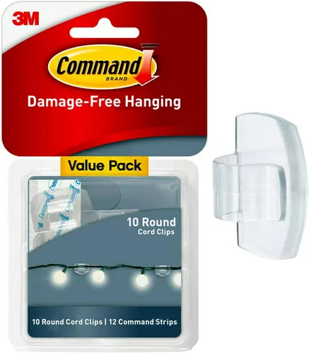 Vista 10 de Command Clips redondos para cables, 10 organizadores de cables transparentes con 12 tiras Command para colgar, sin daños, sin herramientas, clips
