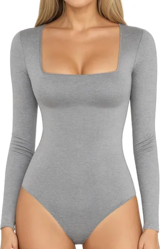 Vista 11 de MANGOPOP - Body de manga corta con cuello cuadrado para mujer