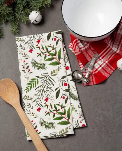 Vista 4 de DII Juego de toallas de cocina navideñas, paños de cocina florales para hornear, limpiar, entretenimiento y cocinar, 18 x 28 pulgadas, ramas