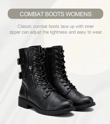 Vista 7 de Vepose Botas de combate militares de 28 a media pantorrilla para mujer con bolsillo tipo billetera para cuchillo de tarjetas