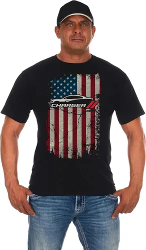 Vista 10 de JH DESIGN GROUP Camiseta de coche para hombre, colección de bandera, 14 nuevas camisas negras de cuello redondo RaM