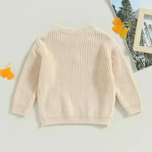 Vista 4 de Suéter de punto para bebé niña, con bordado floral, cuello redondo, manga larga, suéter de punto, ropa cálida para otoño e invierno
