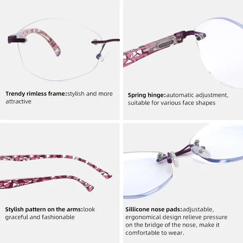 Vista 4 de Gafas de lectura progresivas multienfoque para mujer, multifocal, sin marco, para mujer, con bloqueo de luz azul trifocal