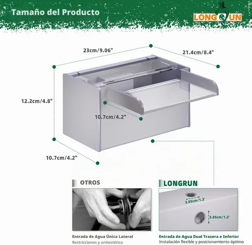 Vista 2 de Longrun Caja de Cascada de Estanque con Kit de Bomba, Vertedero de Cascada de Estanque de Acrílico Transparente con Bomba de 396 GPH 1500L/H