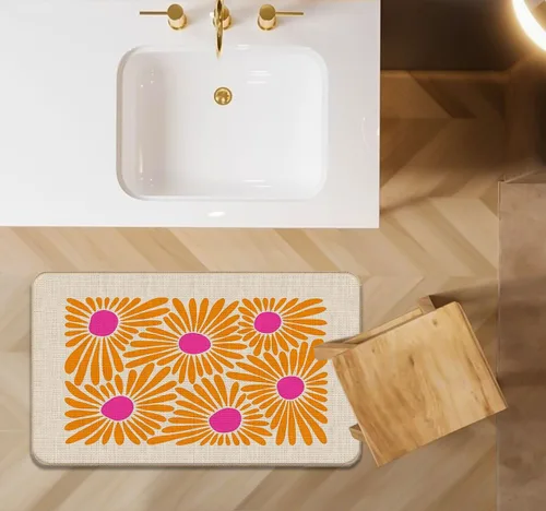 Vista 4 de Tapete floral para puerta, diseño de margaritas y margaritas, para interiores y exteriores, decoración de flores de margaritas, 17 x 30 pulgadas