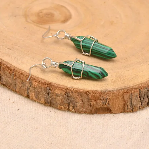 Vista 35 de Pendientes de cristal de punta envuelta en alambre de piedra pulida para mujer Reiki Energy Healing