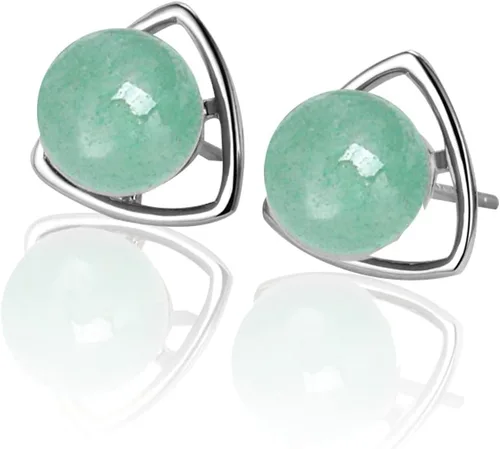 Vista 29 de Jade Earrings Studs,Green Jade Earrings for Women,925 Sterling Silver Earrings Studs for Sensitive Ears,Handmade Jade Earrings for Birthday