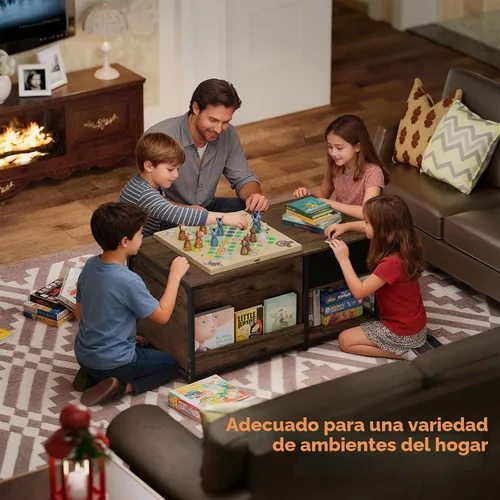 Vista 2 de SINPAID Mesa de centro con almacenamiento, mesas de centro rectangulares para sala de estar, mesa de centro de granja con compartimento de Nogal