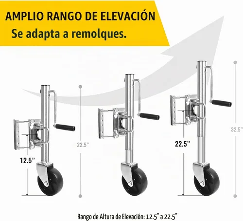Vista 2 de MaxxHaul - 70148 - Gato hidráulico para remolques con elevador suspenso de 10" con una rueda, 1000 lb. de capacidad