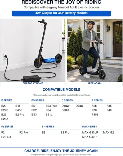 Vista 3 de Cargador VHBW 42V 2A compatible con scooter eléctrico Segway Ninebot