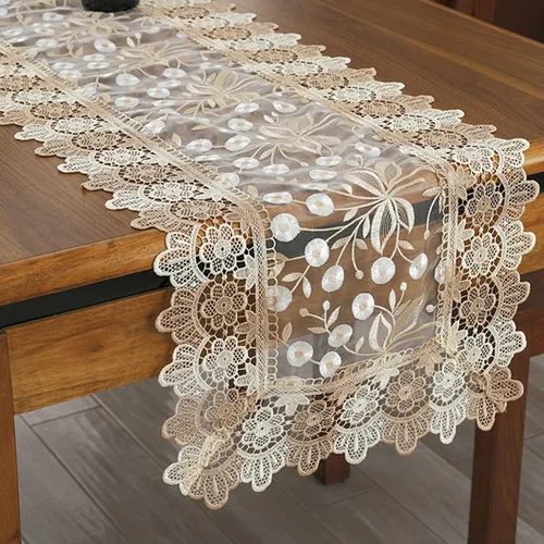 Vista 3 de Camino de mesa bordado de flores de encaje, rectangular, para bodas, fiestas, despedidas de soltera, comedor, decoración de mesa auxiliar, 16 x 48