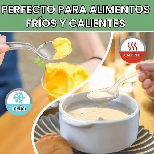 Vista 4 de Cucharas de sopa de plástico, cubiertos transparentes pesados, utensilios desechables para suministros de fiesta, paquete de 100
