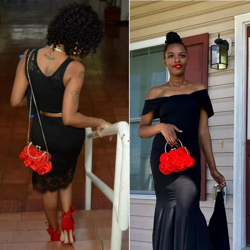 Vista 7 de RARITYUS Bolso de noche para mujer con forma de rosa de satén sedoso con elegante asa de metal para fiesta, boda