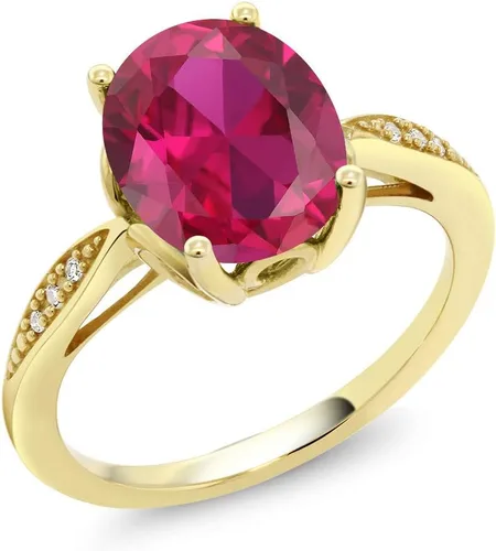 Vista 65 de Gem Stone King Anillo de compromiso de oro amarillo de 14 quilates de 2-3 quilates con piedra preciosa ovalada de 0.394 x 0.315 in y diamantes