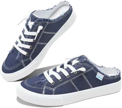 Vista 18 de Obtaom Sandalias de lona para mujer con espuma viscoelástica Clipper, tenis de moda, cómodas, fáciles de poner, sandalias sin tacón para mujer Beige
