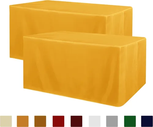 Vista 23 de Obstal Paquete de 2 manteles negros ajustables para mesas rectangulares de 4 pies, resistente al agua, lavable, tela de poliéster