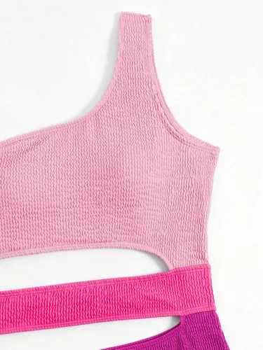 Vista 5 de WDIRARA Traje de baño de una pieza con corte de bloque de color para mujer