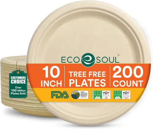 Vista 14 de ECO SOUL - Platos de papel compostables de 9 pulgadas (paquete de 100) biodegradables, resistentes, desechables, ecológicos para cena de Navidad