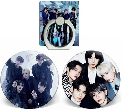 Vista 6 de WGEEEY Juego de regalos Kpop TXT tarjeta fotográfica TXT calcomanías pulsera protector facial anillos collar colgante pin de botón soporte