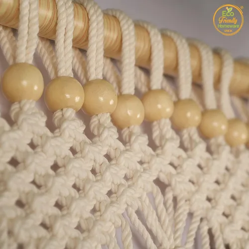 Vista 7 de Cortinas de macramé bohemias, cortinas con cuentas para puertas, macramé para colgar en la pared, cortina de puerta de cuentas, fondo bohemio Beige