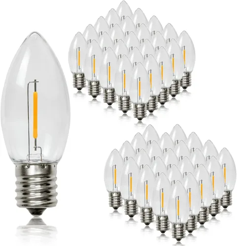 Vista 10 de Paquete de 25 bombillas LED C9 de repuesto para Navidad, bombillas LED C9 inastillables para cadena de luces de Navidad, base de candelabro E17