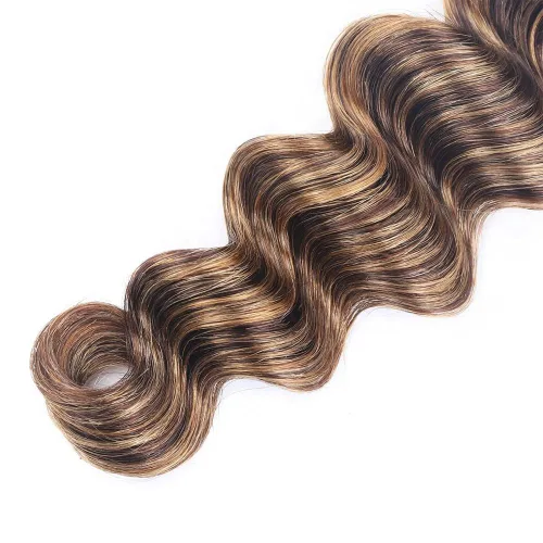 Vista 5 de P4/27 paquetes de cabello humano con reflejos marrones de onda profunda, paquetes de 10 pulgadas sin procesar rubio virgen rizado profundo