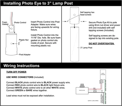 Vista 5 de Solus Sensor de botón del atardecer al amanecer + kit adaptador para postes de lámpara al aire libre – Control automático de fotocélula – 120 V