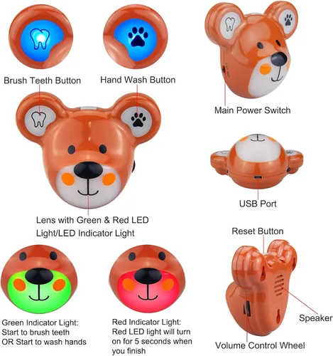 Vista 3 de Temporizador musical para niños, batería recargable, temporizador de cepillo de dientes de 2 minutos y temporizador de lavado de manos de baño de 20