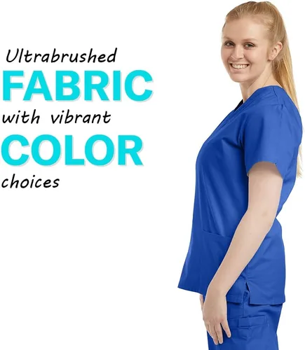Vista 6 de Scrub Tops médicos unisex con cuello en V para yoga, tela suave, profesionales médicos, hospitales y laboratorios, ropa de trabajo para enfermeras