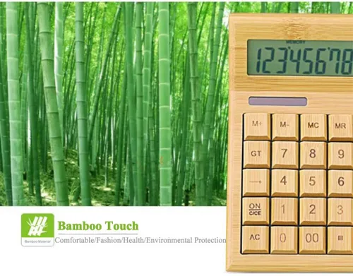 Vista 6 de Omio Calculadora solar de bambú natural, calculadora de escritorio de madera multifuncional de 12 dígitos con 29 teclas grandes, herramienta