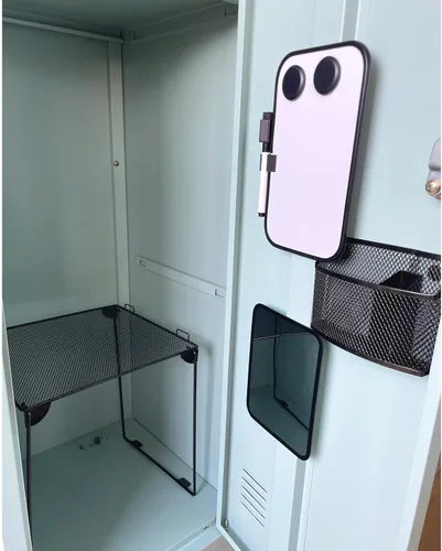 Vista 2 de Svartur Kit organizador de casillero negro con estante, estante, espejo, soporte para bolígrafos, pizarra blanca, artículos esenciales