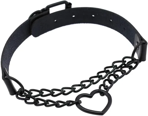 Vista 4 de SNOLLOWYY Heart Leather Choker Punk PU Necklace Goth Choker Soft Collar Chain for Women Girls Gifts