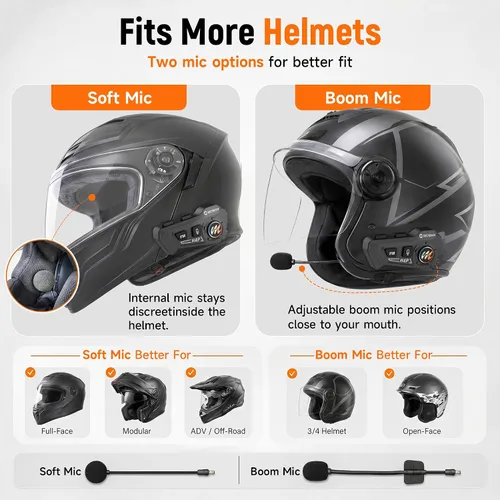 Vista 8 de Moman Auriculares para casco de motocicleta, altavoces de alta fidelidad manos libres, cancelación de ruido dual con sonido fuerte, asistente de voz