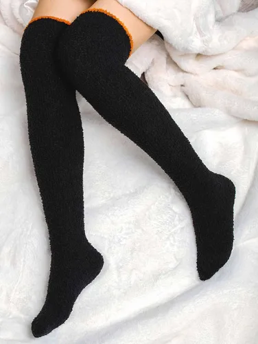 Vista 3 de Campsis Medias altas hasta la rodilla para mujer, calcetines cálidos y esponjosos hasta el muslo, calcetines acogedores de forro polar coral, regalo