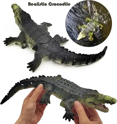 Vista 2 de Tipmant Realista RC Cocodrilo Control Remoto Pescado Barco Eléctrico Animal Agua Juguete para Piscina Lago Niños Cumpleaños (Verde)