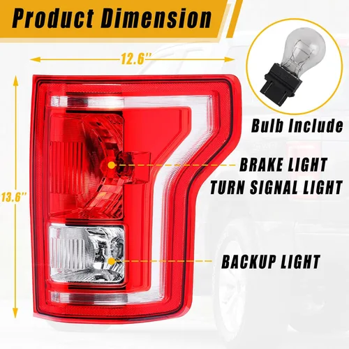 Vista 2 de Boine Luz Trasera Compatible con Ford F150 F-150 de 2015 2016 2017 para Conductor y Pasajero, Lámpara de Freno Lateral Posterior - Bombilla Incluida