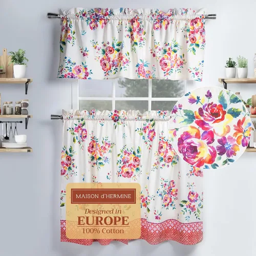 Vista 86 de Maison d' Hermine Juego de cortinas de cocina para ventanas, juego de cortinas de cocina 100% algodón, cenefas para el hogar [2 niveles