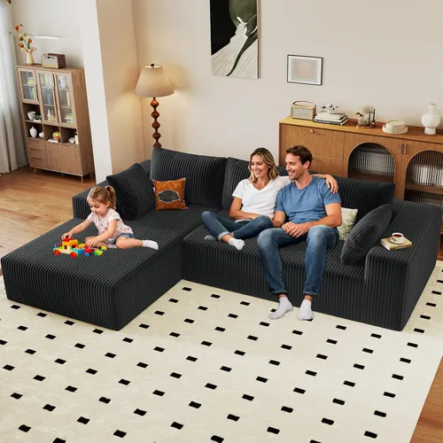 Vista 46 de Sofá modular de 96 pulgadas en forma de L, sofá modular de 3 asientos, sofá modular de pana de espuma viscoelástica sin hueso para sala de estar