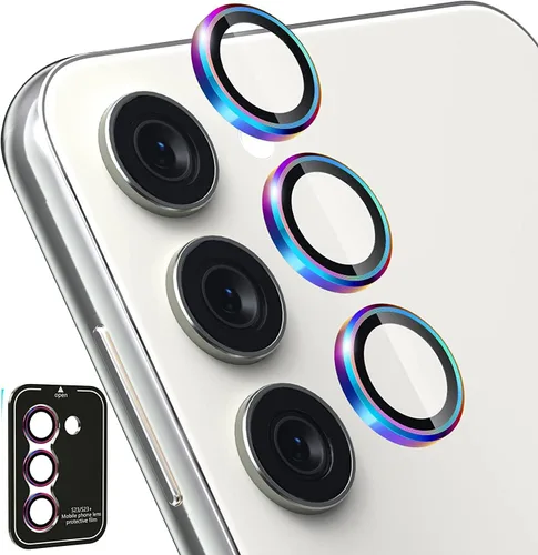 Vista 8 de Protector de lente de cámara para Galaxy S23 FE, vidrio templado 9H antiarañazos con borde de aluminio, anillo protector de pantalla de lente
