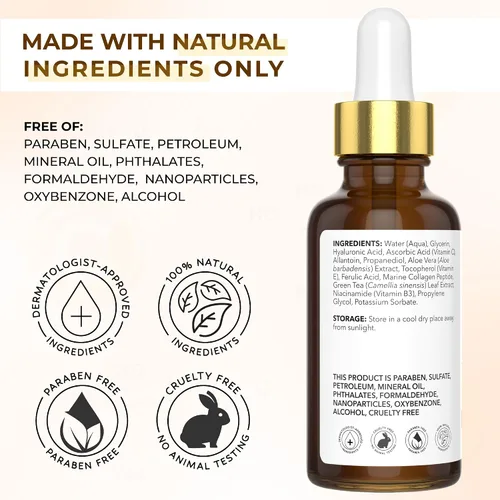 Vista 2 de All Natural Pure - Suero facial con 20% de vitamina C + 6 potenciadores activos para manchas oscuras, arrugas, iluminación, hidratación, tono