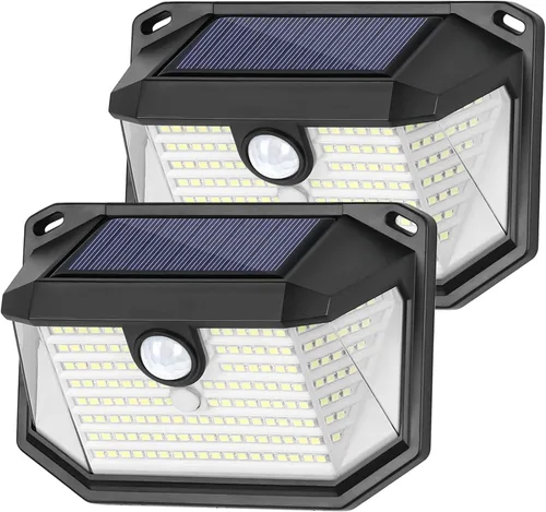 Vista 10 de Paquete de 2 luces solares para exteriores, luces solares superbrillantes con sensor de movimiento alimentadas por energía solar para exteriores