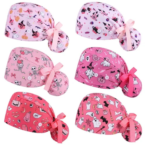 Vista 16 de 6 gorras de uniforme médico con lazo para mujer, sombreros de enfermería con botones ajustables para atar en la espalda, gorra de trabajo